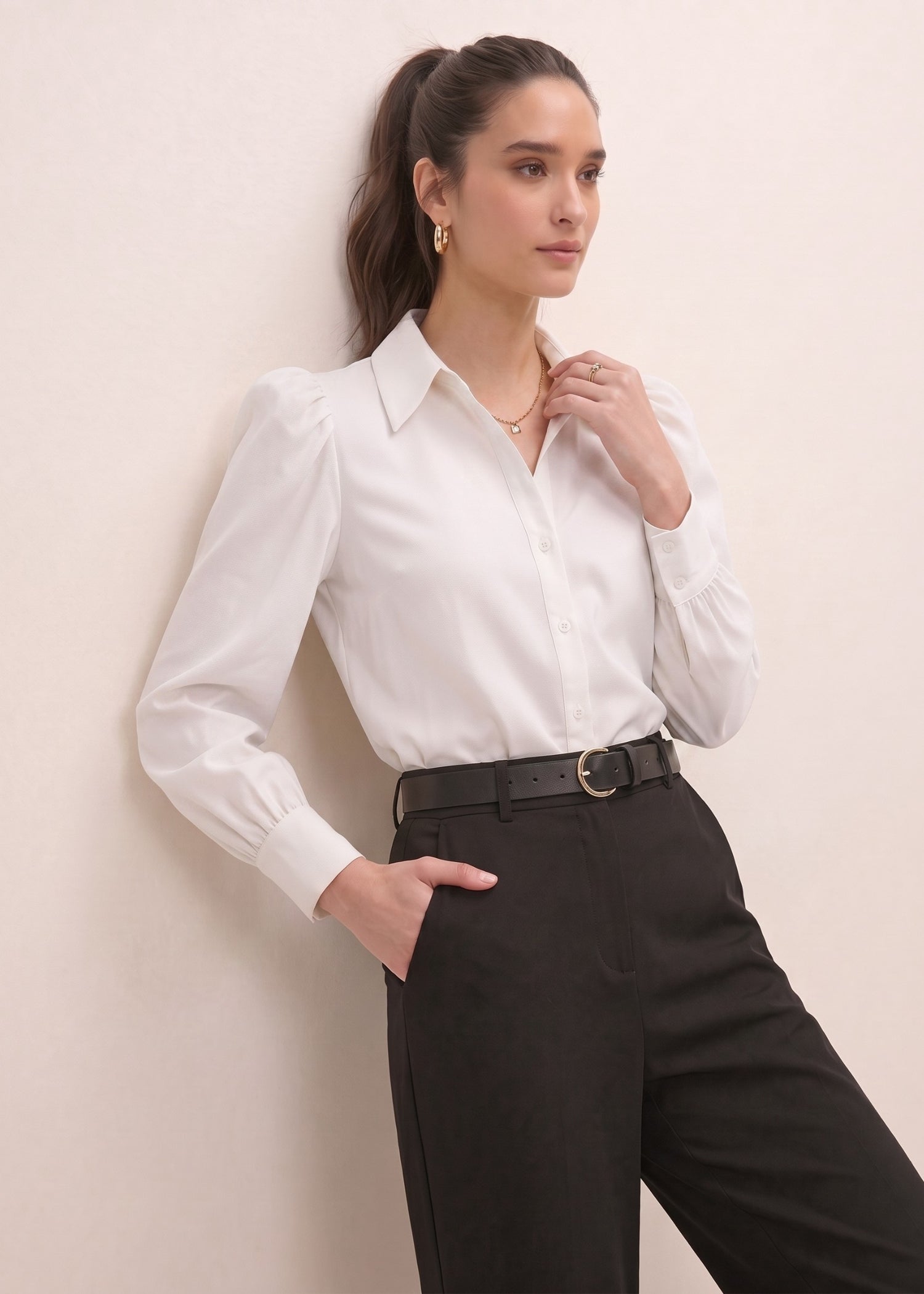 White Puff Sleeve Top for Female