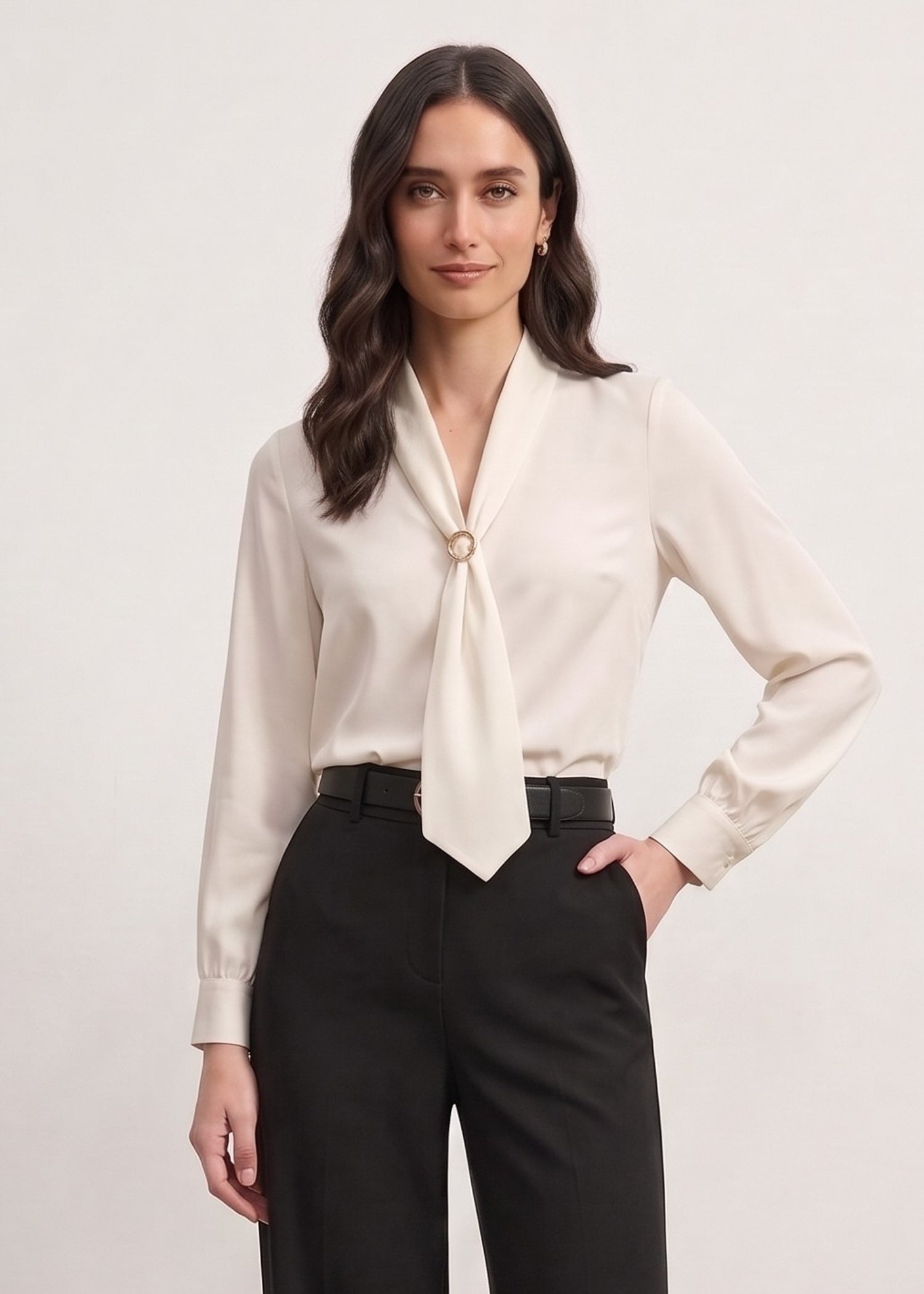 White Tie Neck Top for Ladies