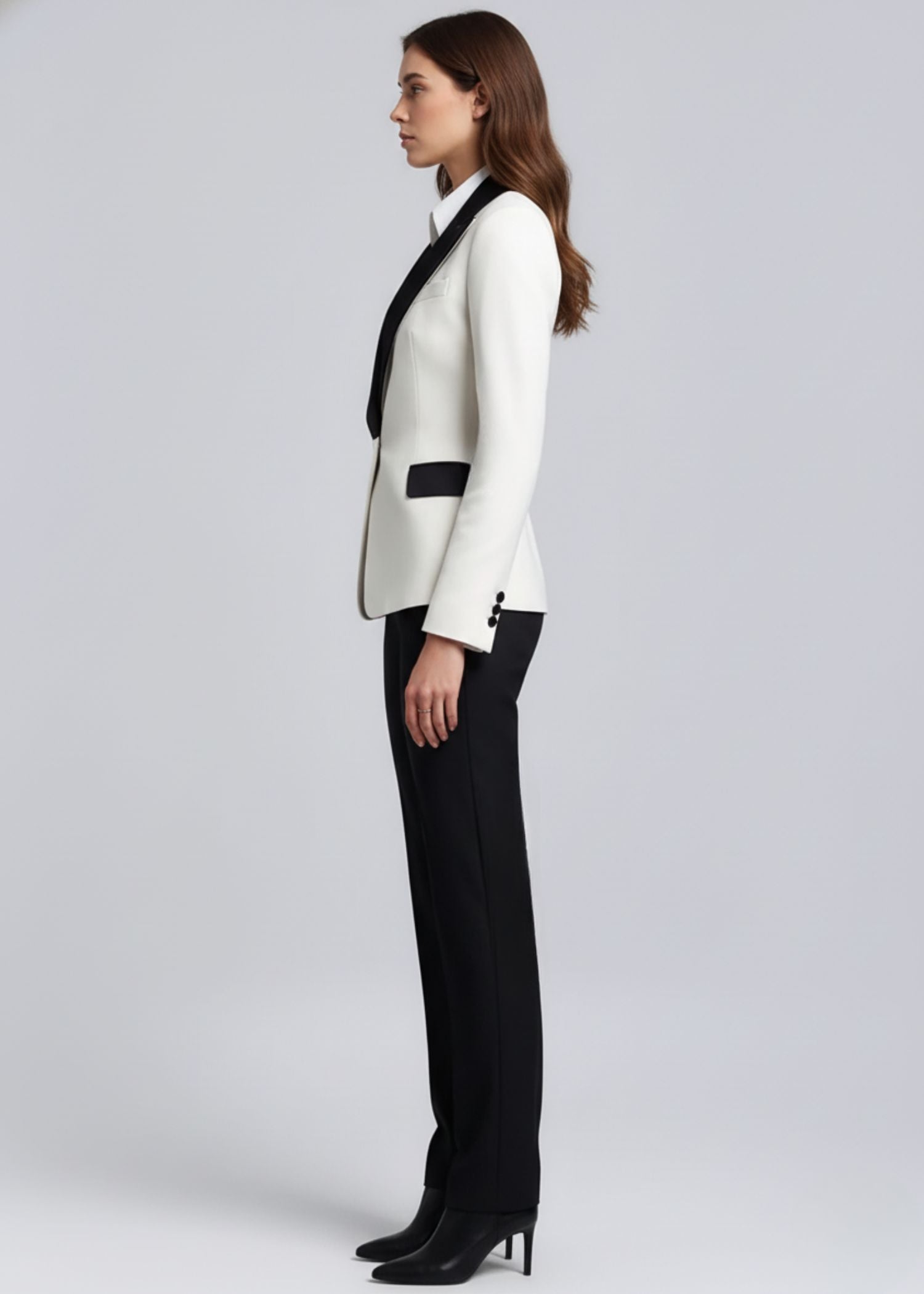 White Ladies Tuxedo Suit with Black Lapel