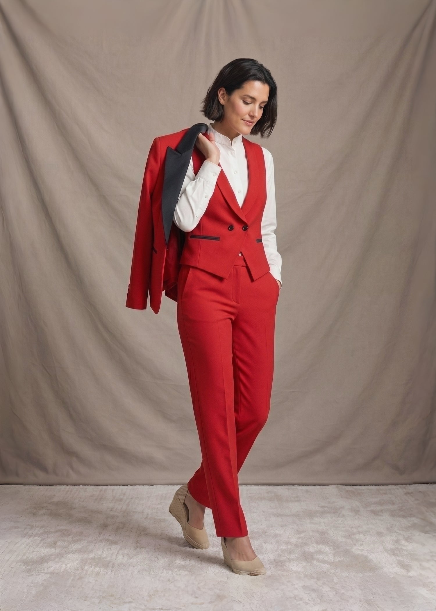 Wide Lapel Three Piece Tuxedo in Red