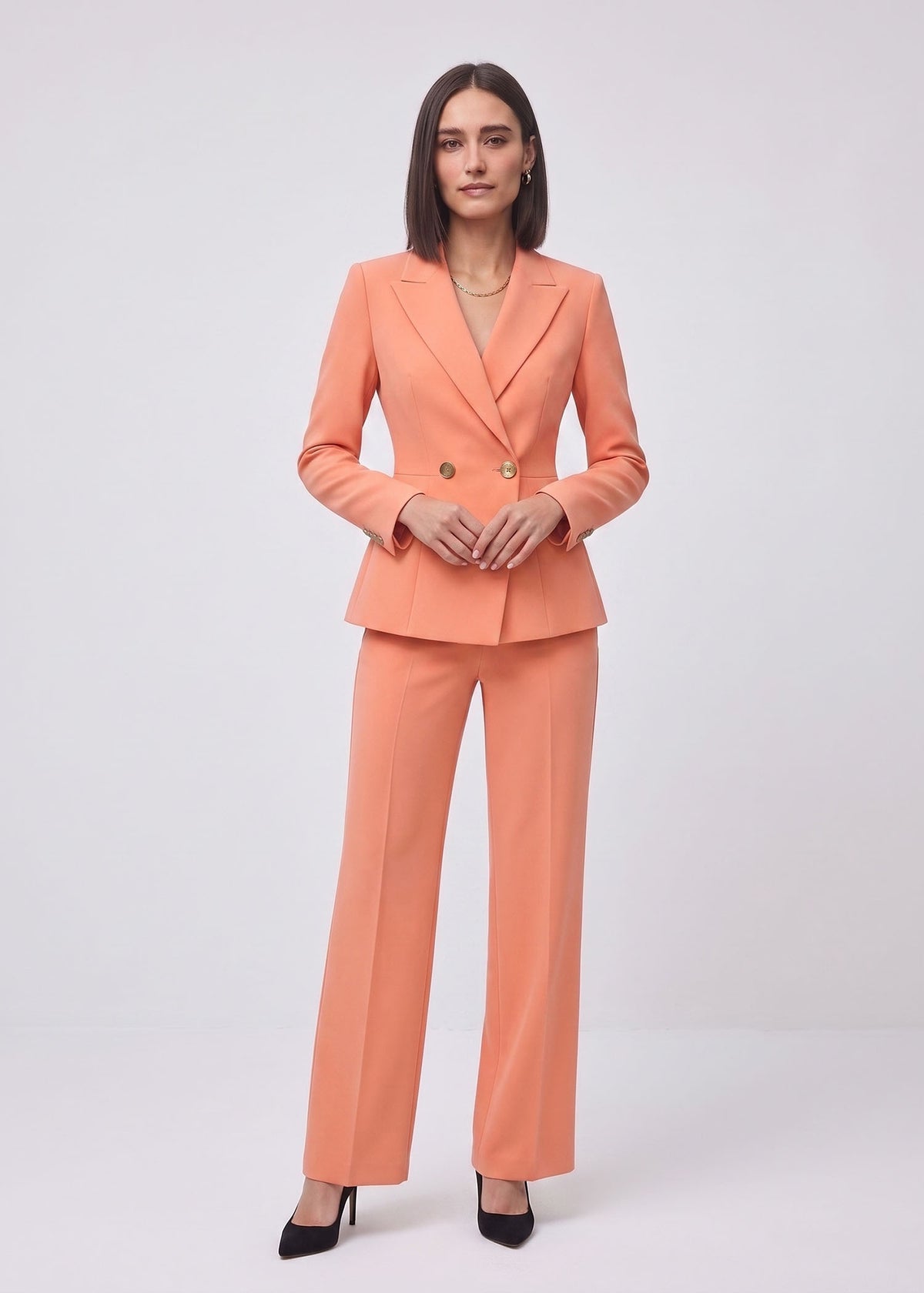 Wide Peak Lapel Corporate Office Suit in Coral