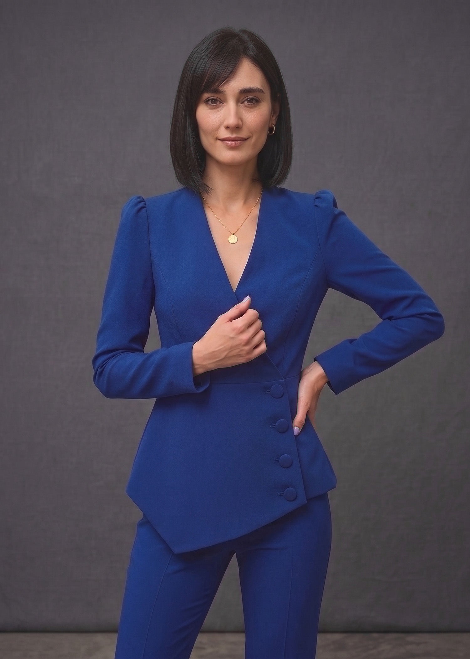 Tribeca Asymmetric Wrap Style Suit in Royal Blue