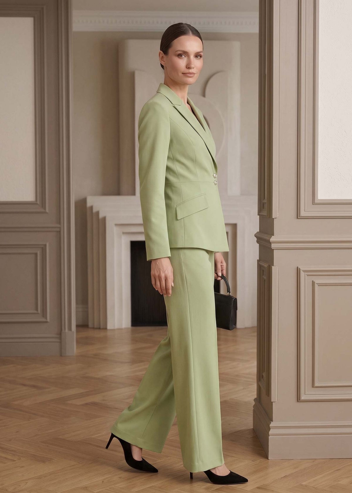 Zanzibar Slanted Pocket Professional Attire Suit in Pale Green
