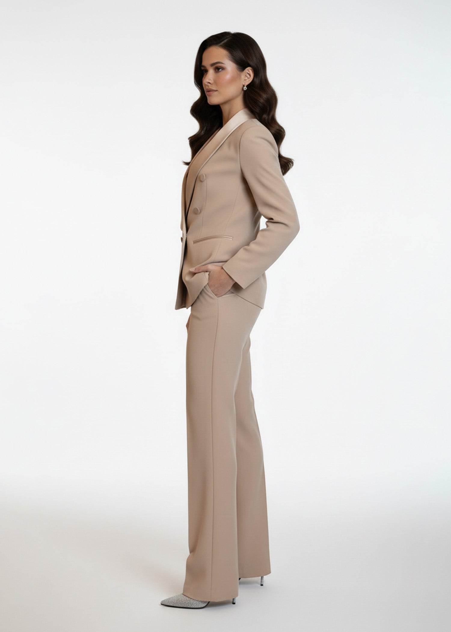 Beige Double Breasted Tuxedo