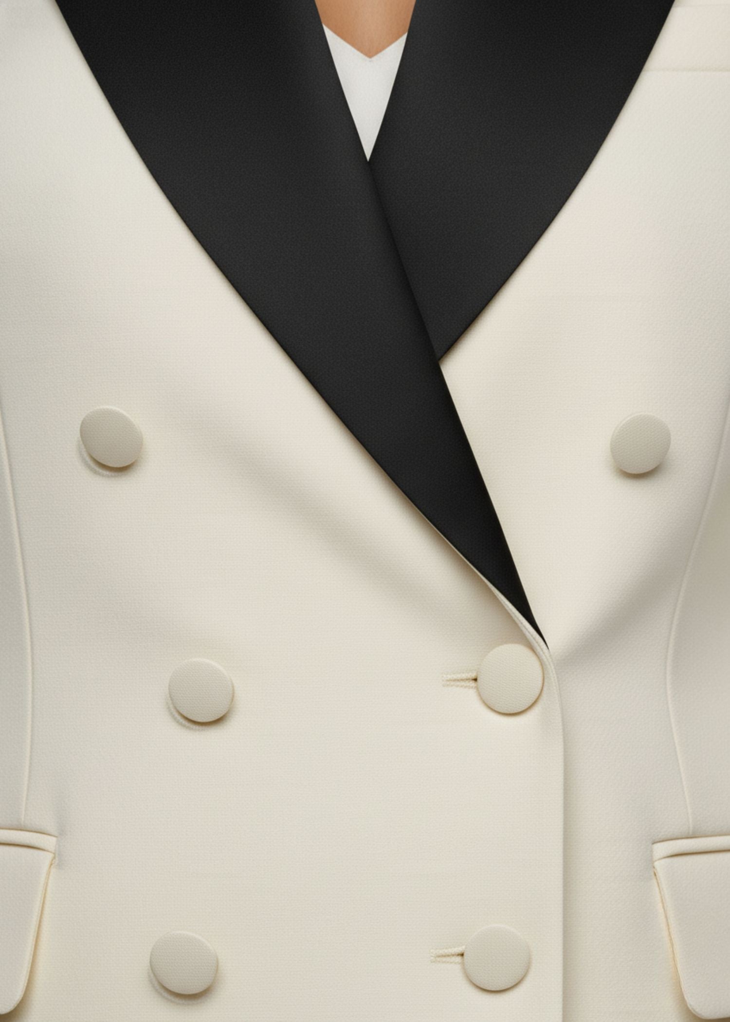Cream Tuxedo Suit With Black Lapel