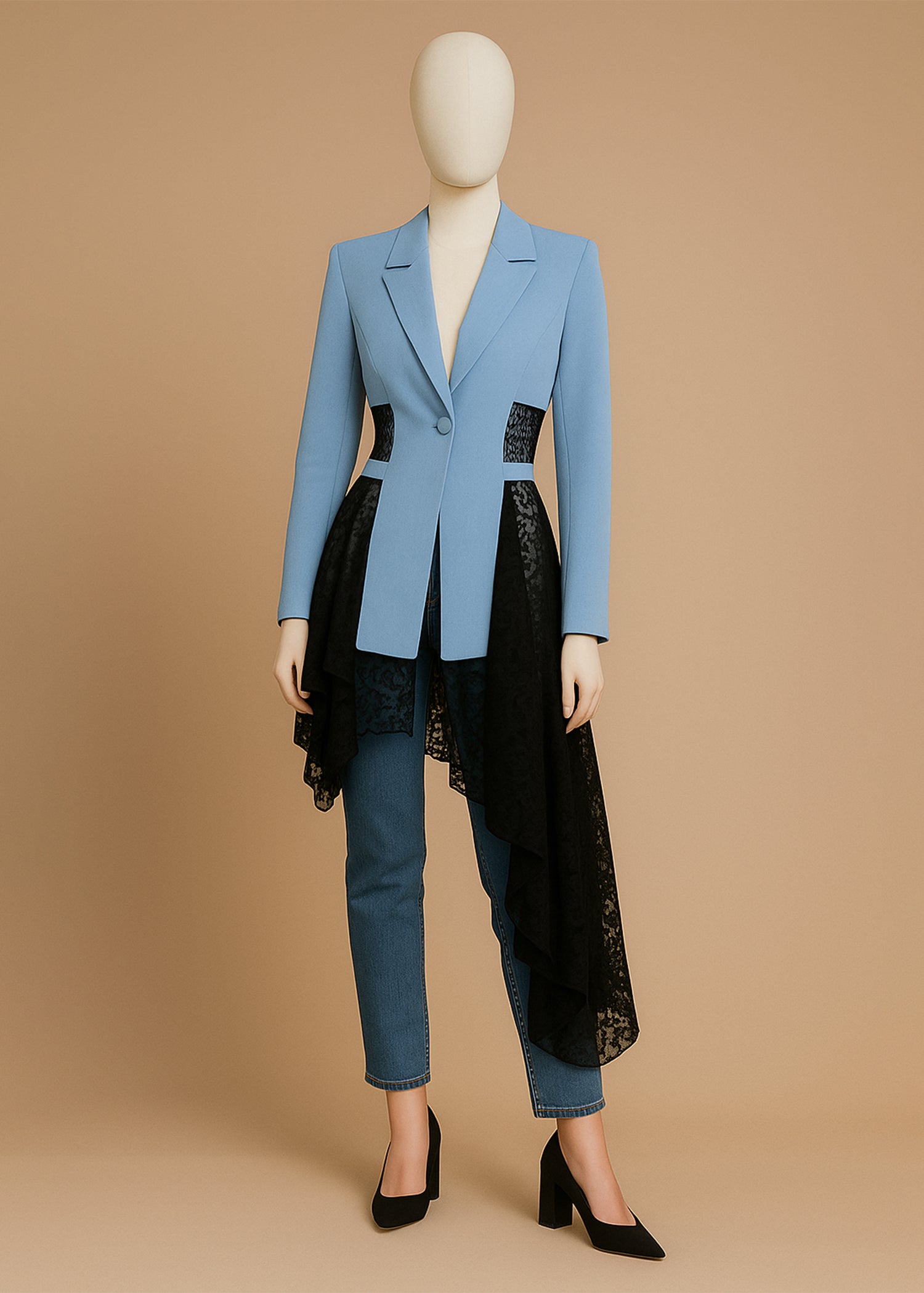 Blue & Black Blazer with Lace for Women