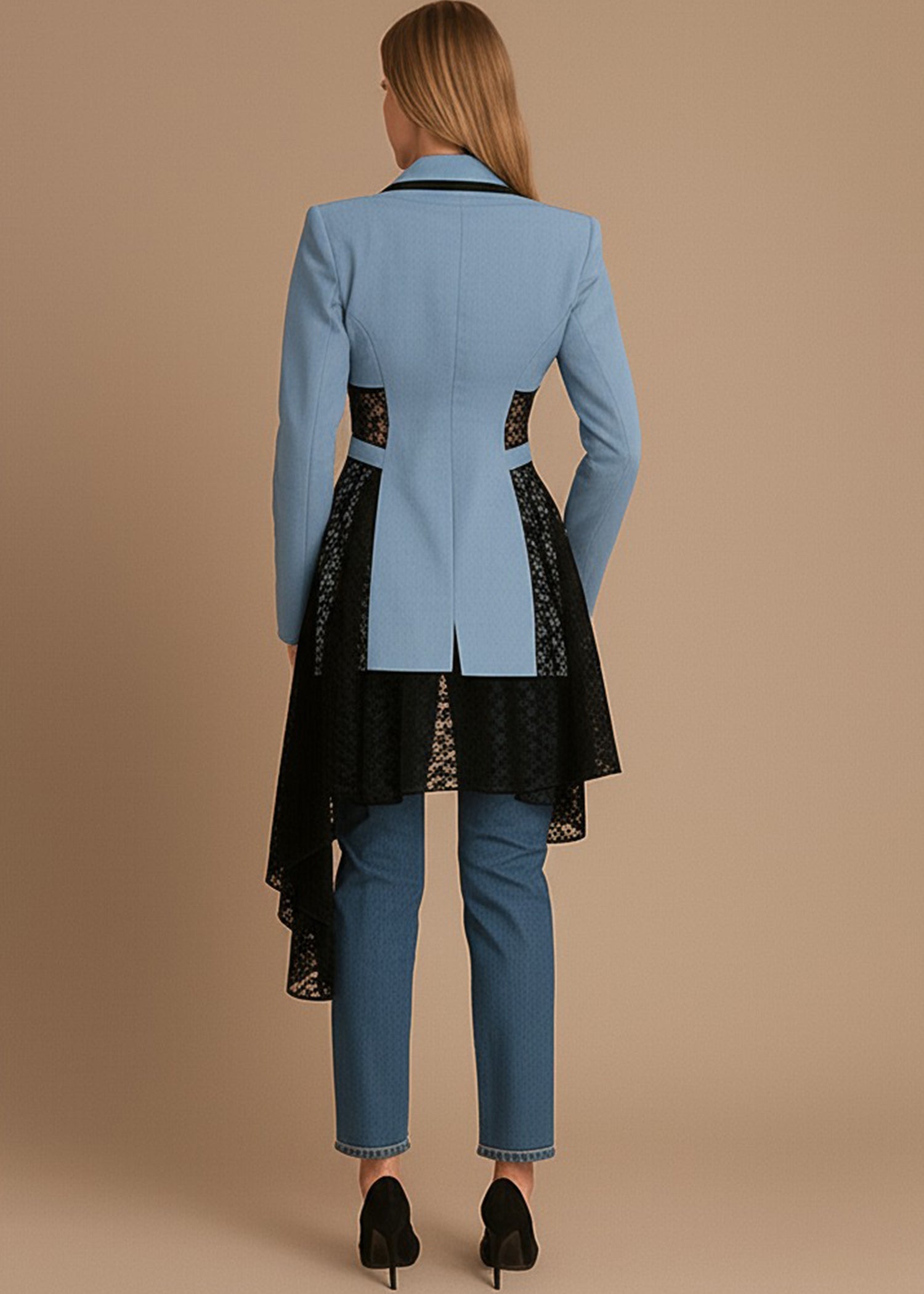 Blue & Black Blazer with Lace for Women