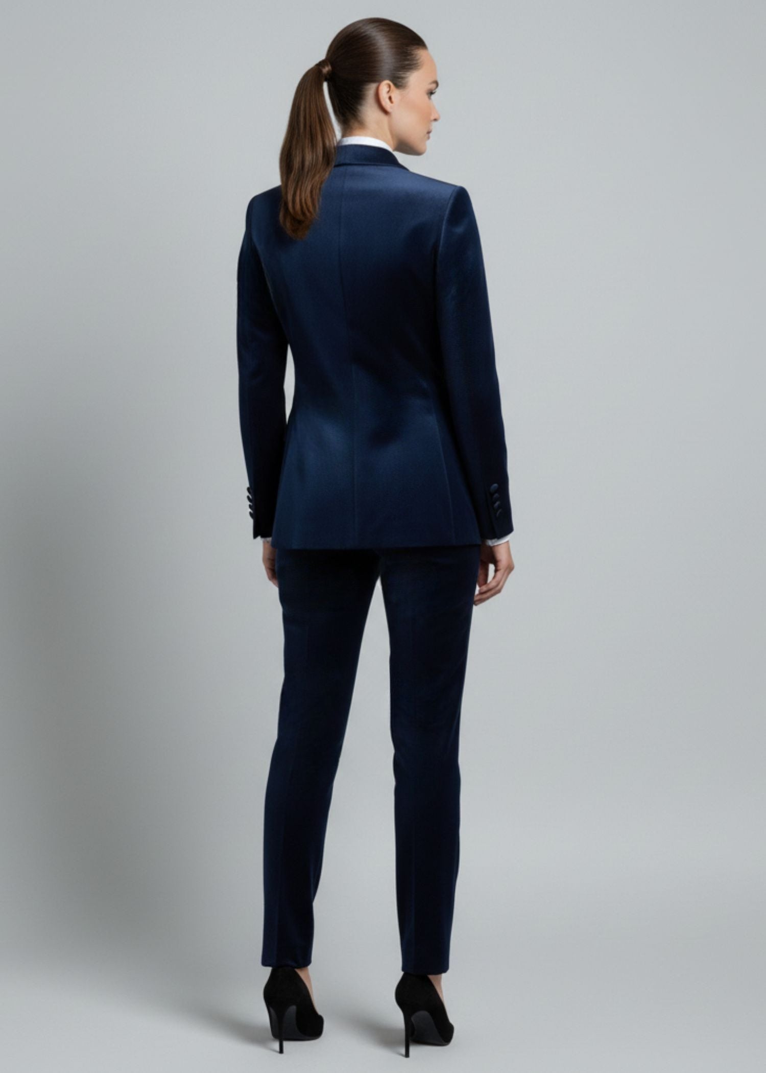 Women Navy Blue Velvet Tuxedo