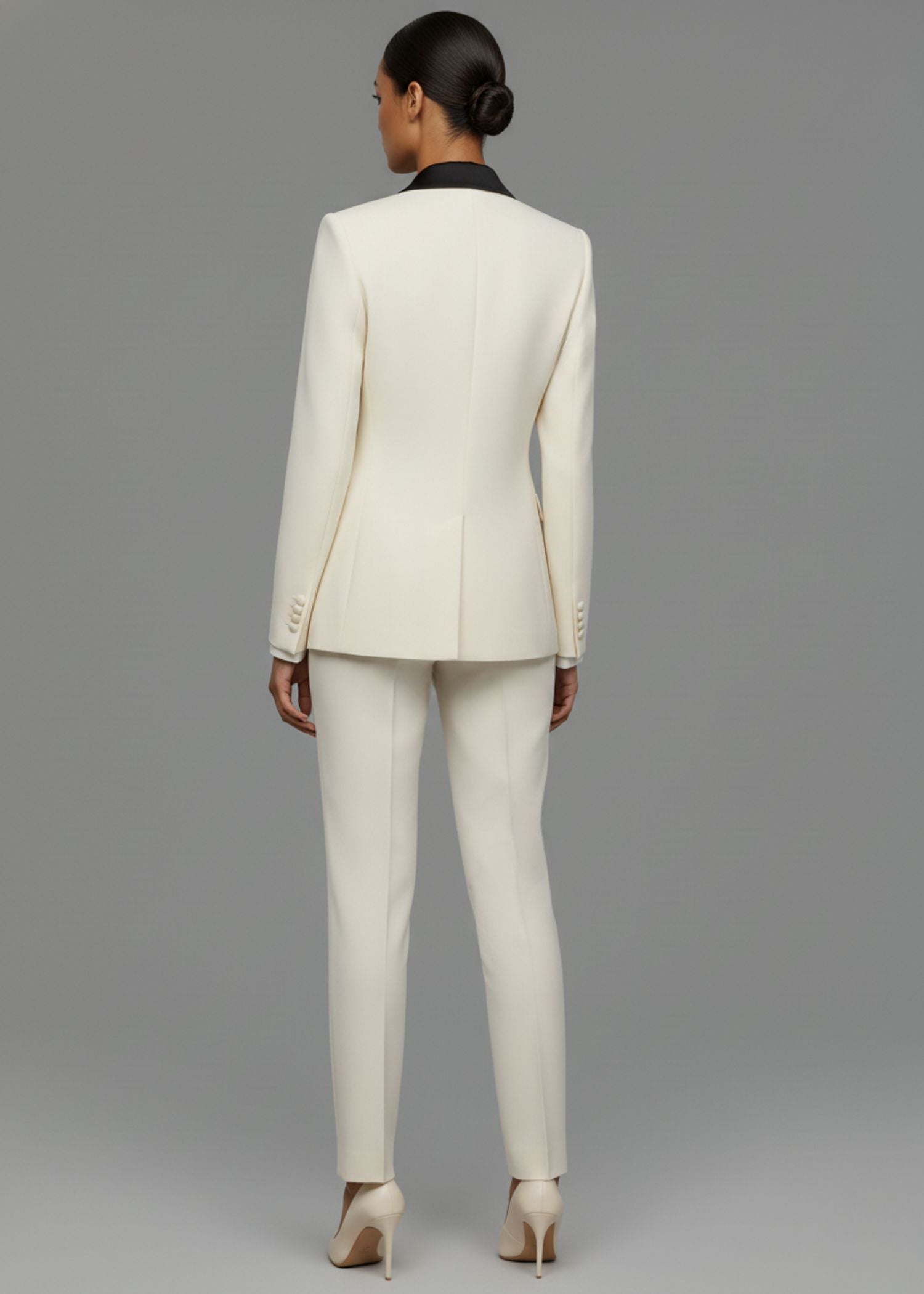 Cream Tuxedo Suit With Black Lapel