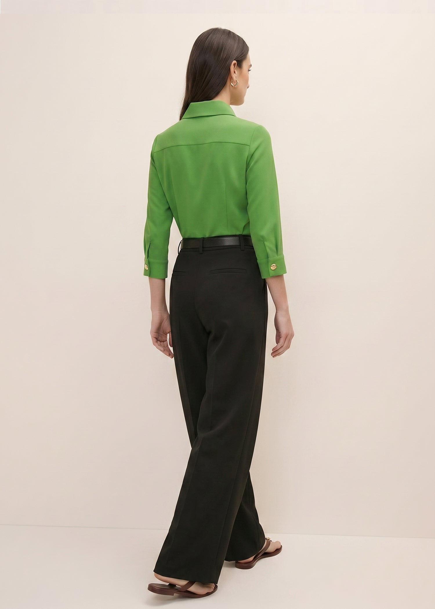 green pointed collar top