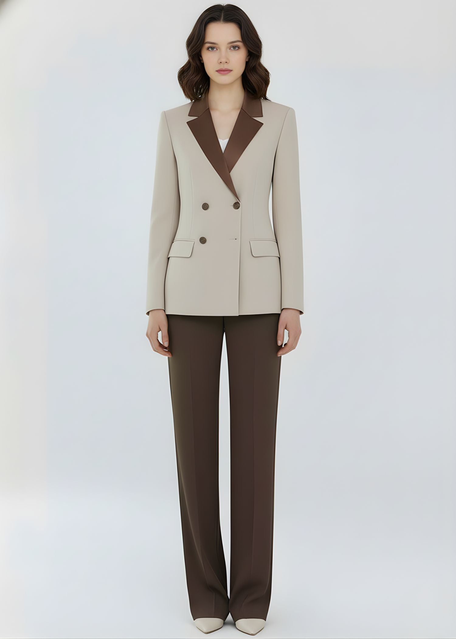 2 Piece Beige and Dark Brown Tuxedo