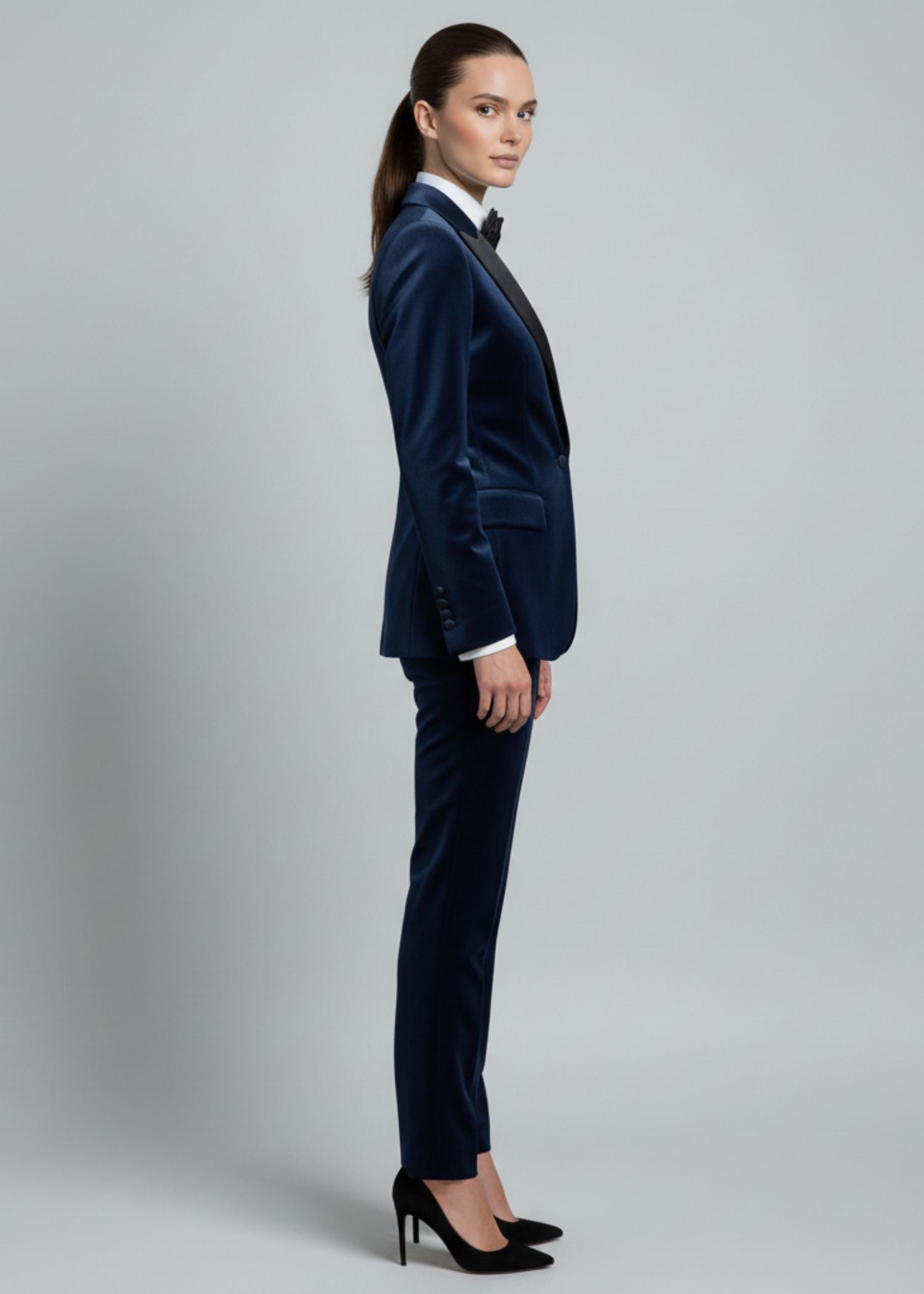 Women Navy Blue Velvet Tuxedo