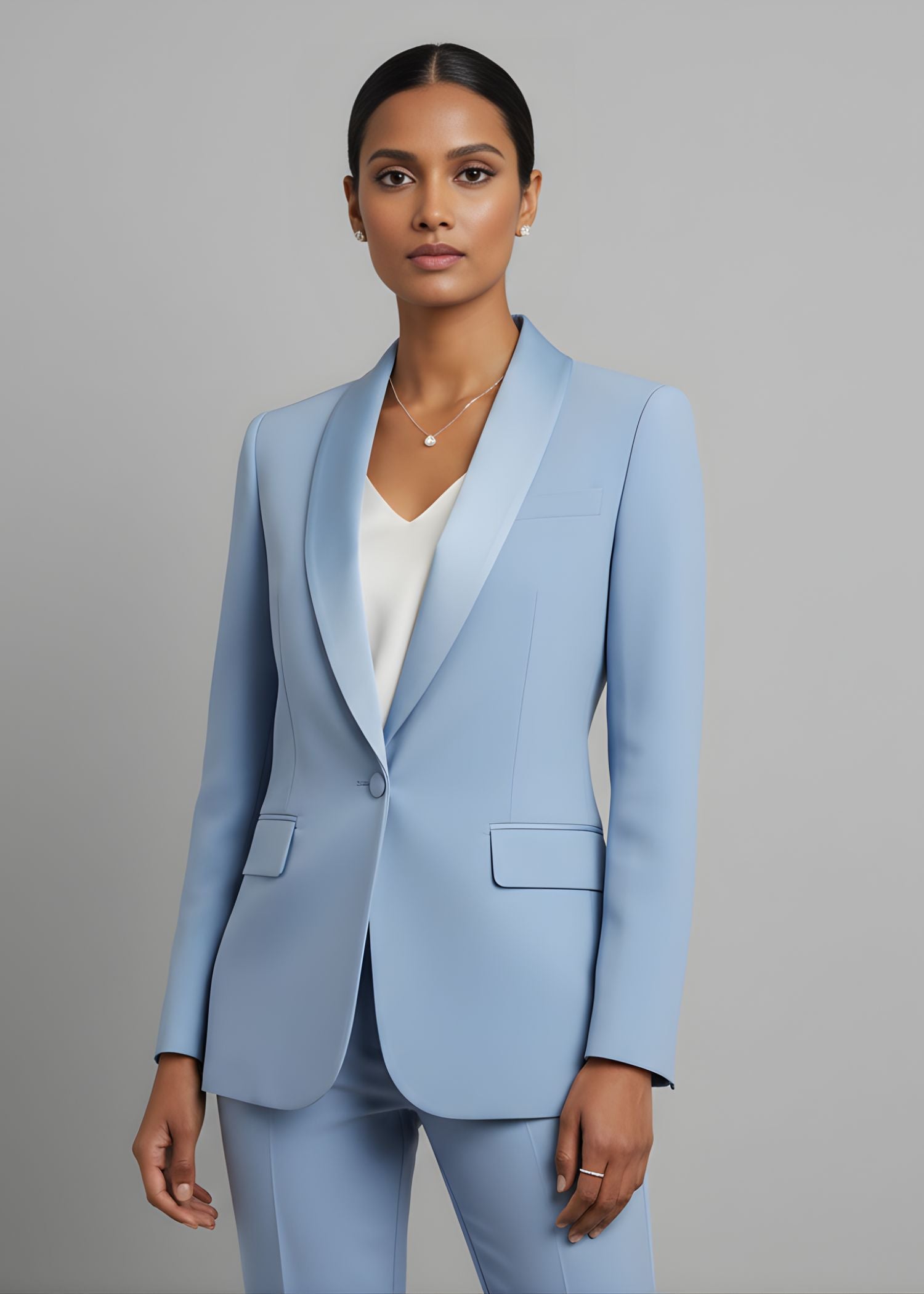 Women Light Blue Tuxedo Suit