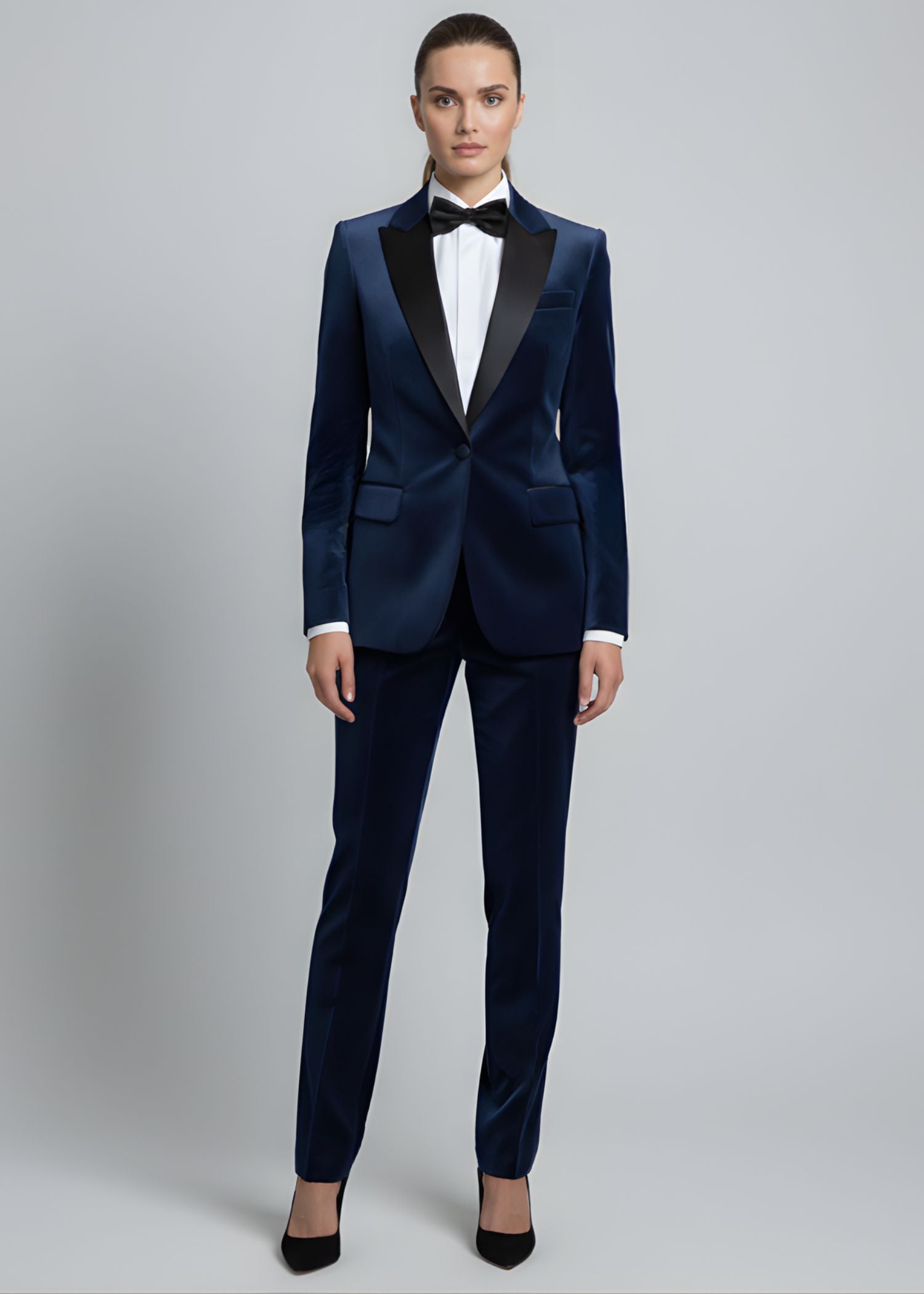 Women Navy Blue Velvet Tuxedo