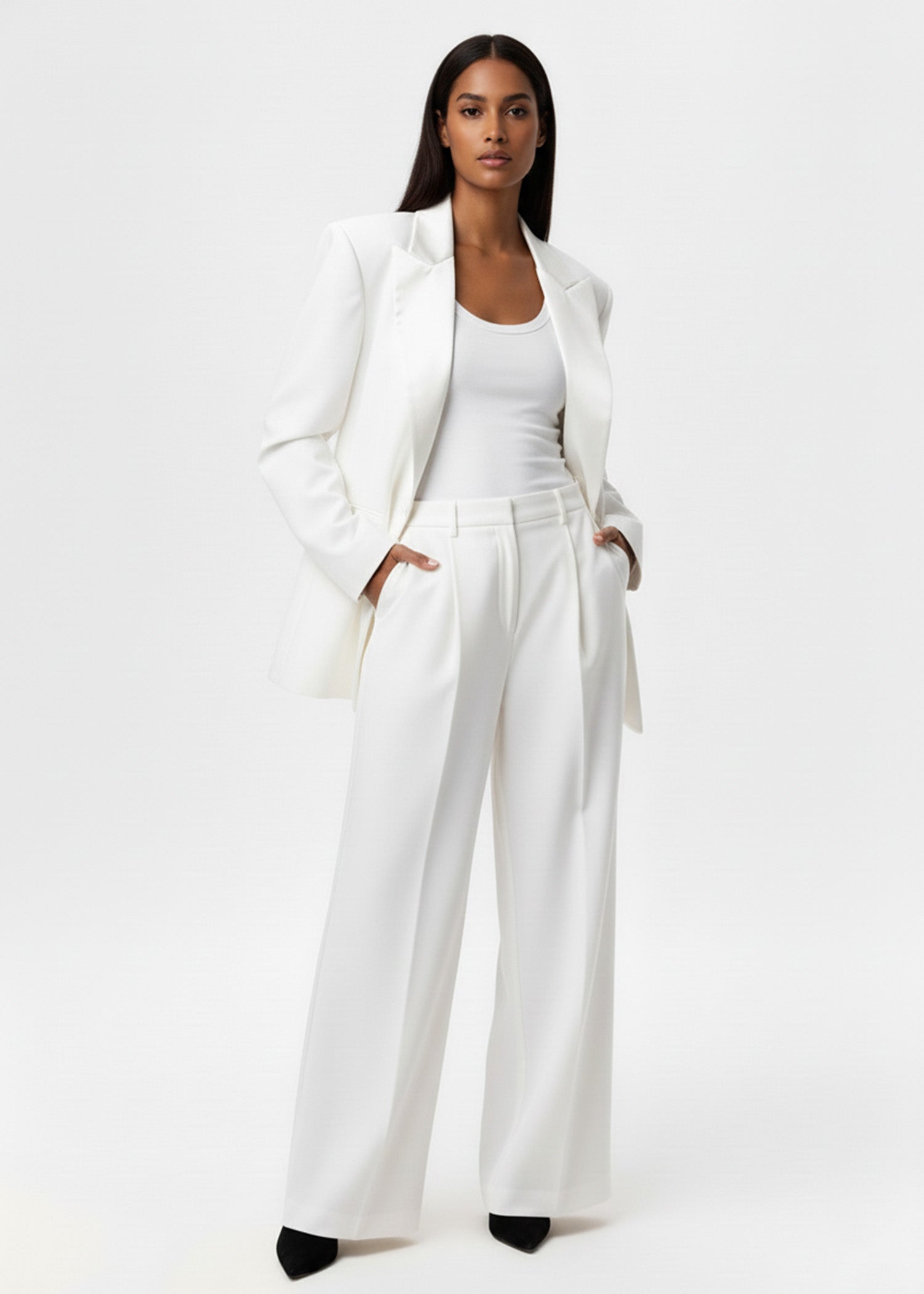 White Oversized Women Tuxedo Suit
