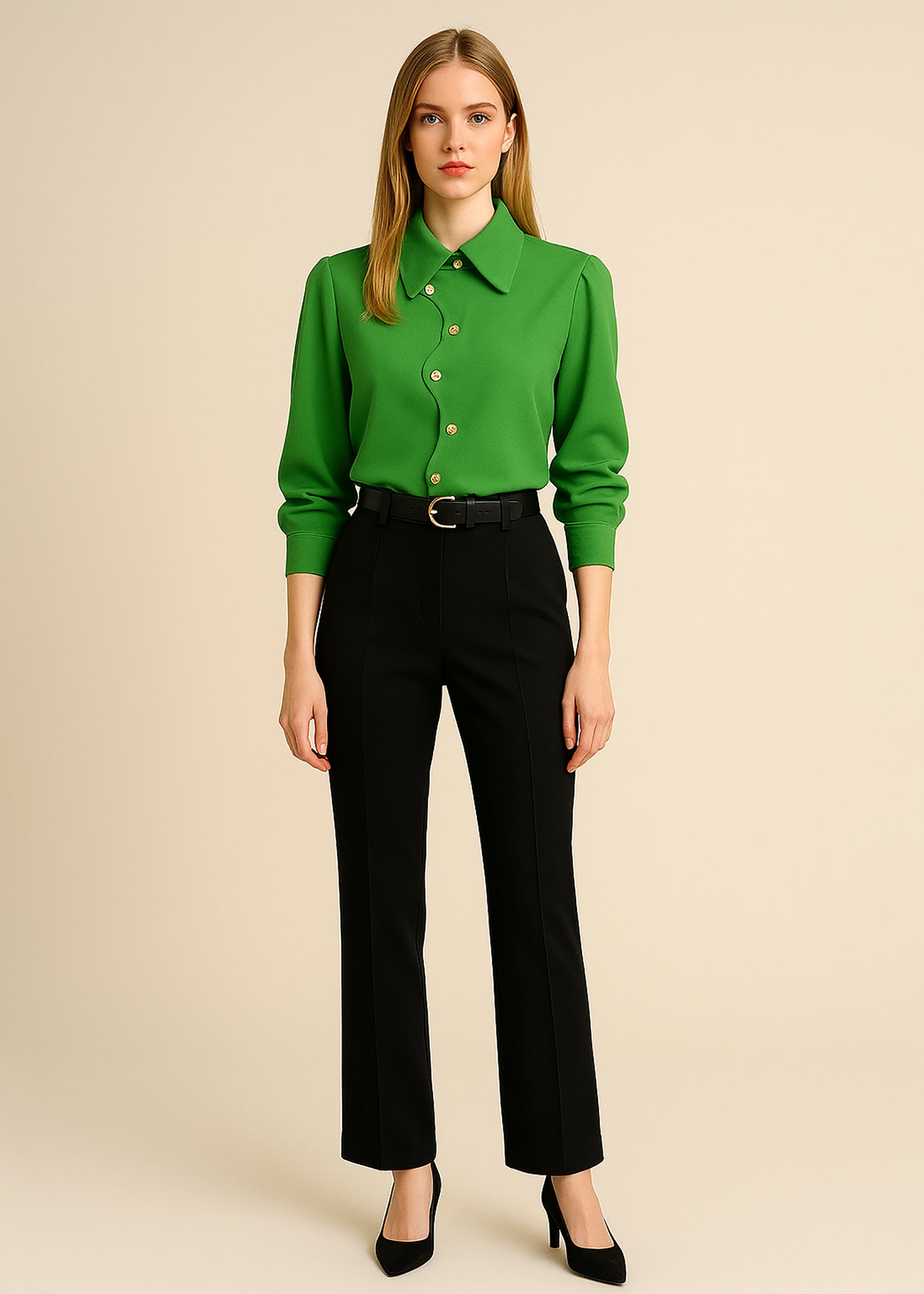 Green Pointed Collar Shirt for Ladies Green Pointed Collar Shirt for Ladies