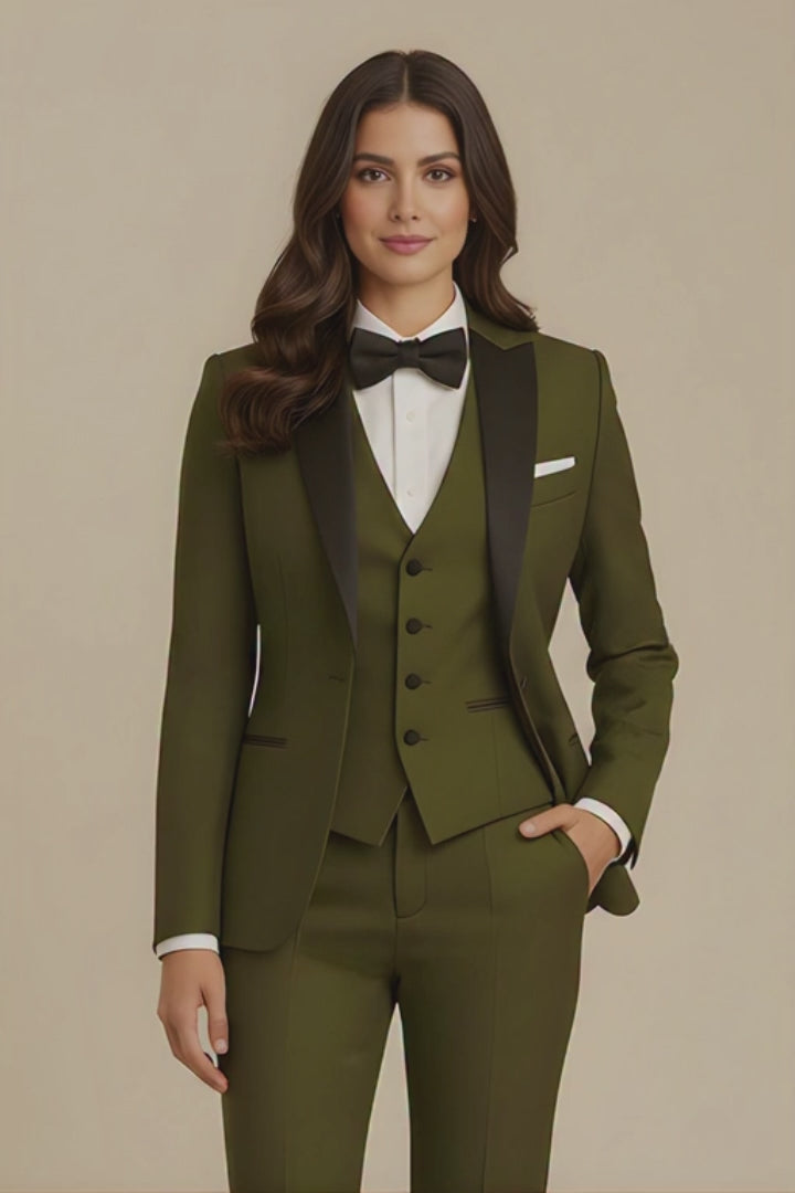 Khaki Green 3 Piece Women Tuxedo