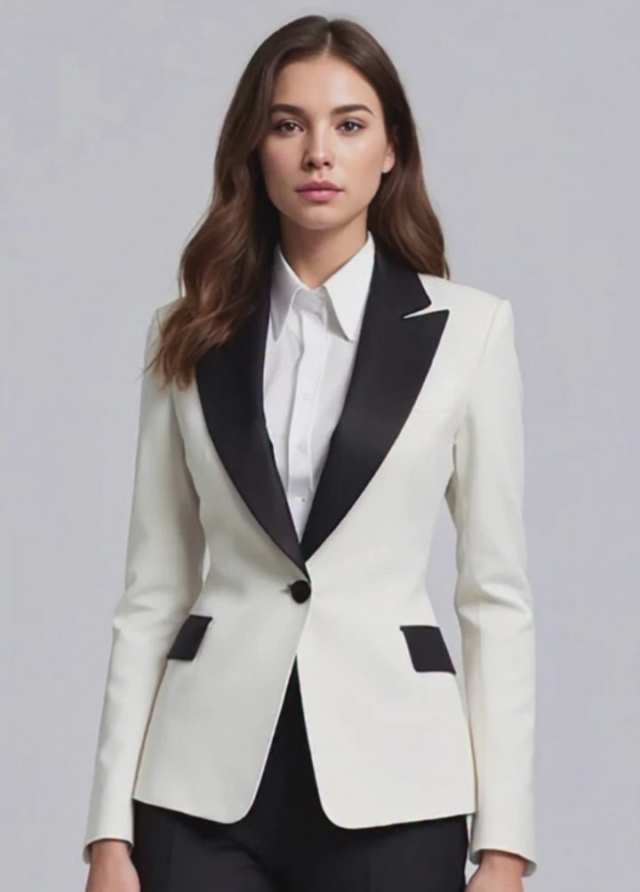 White Ladies Tuxedo Suit with Black Lapel