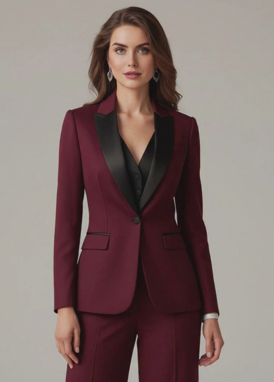 Burgundy Satin Lapel Tuxedo