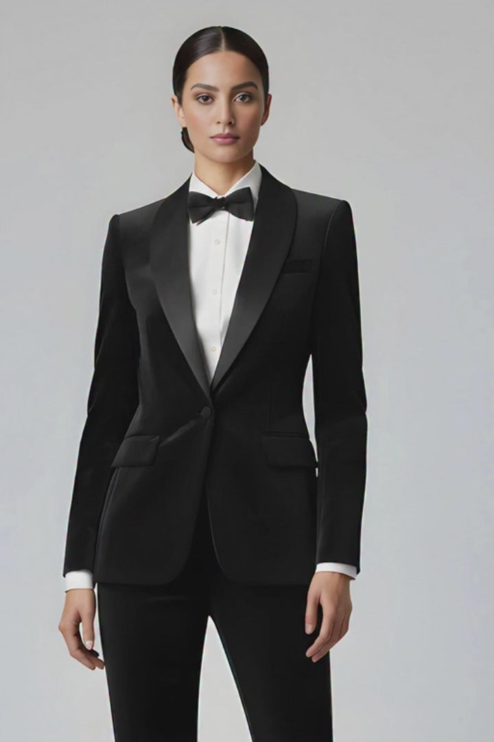 Ladies Black Velvet Tuxedo Suit