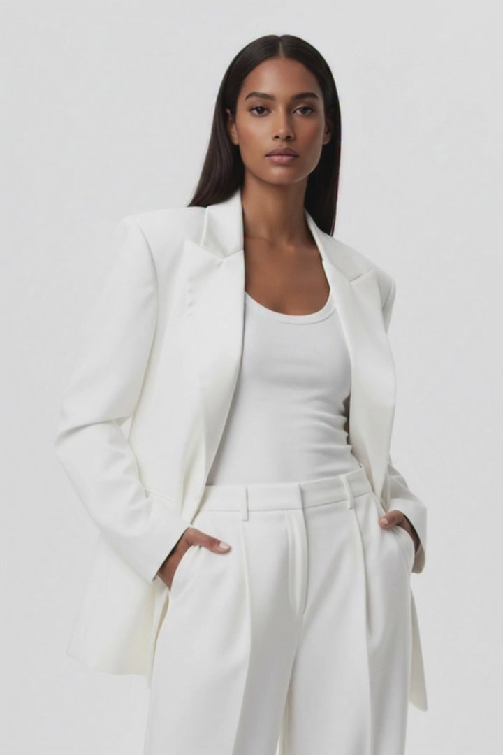White Oversized Women Tuxedo Suit