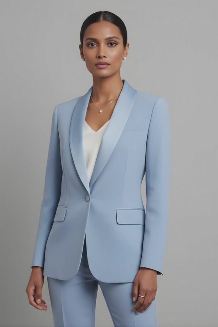 Women Light Blue Tuxedo Suit