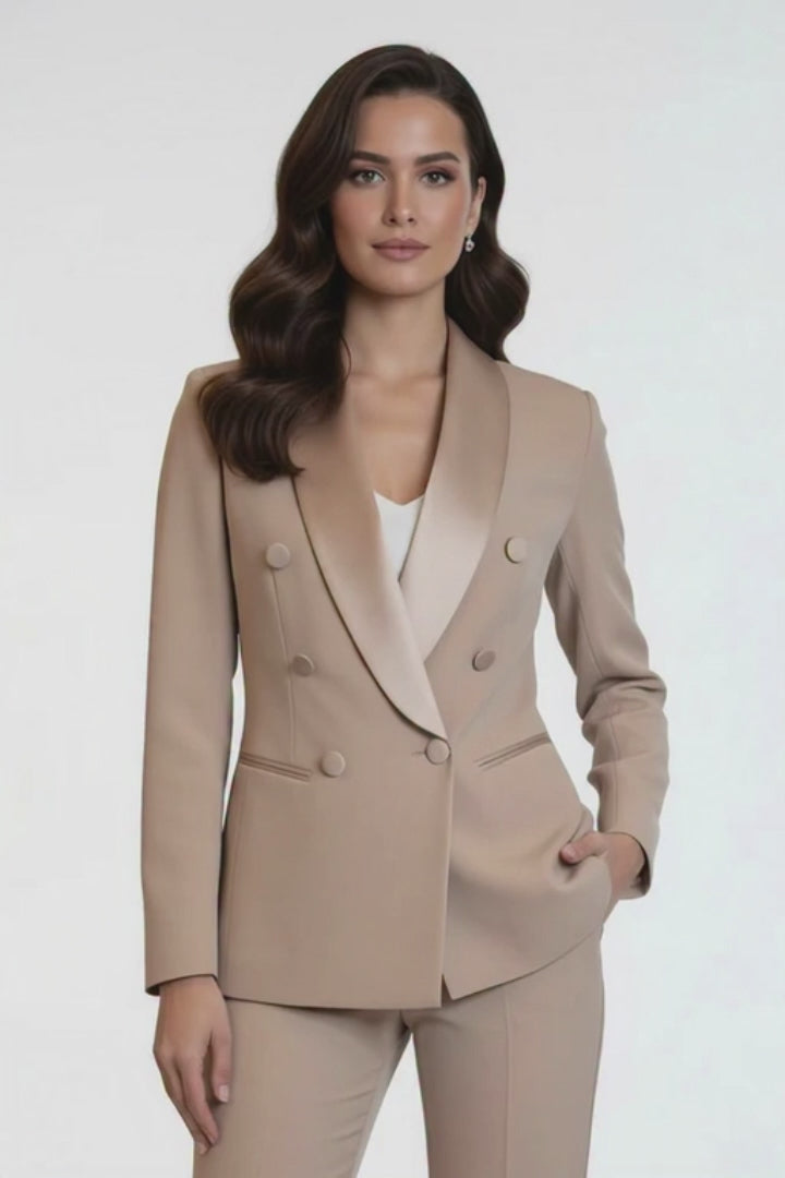 Beige Double Breasted Tuxedo