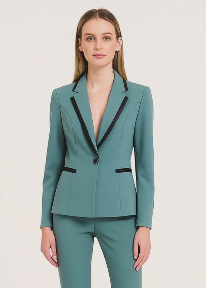 Teal Cyan Tuxedo Suit for Ladies