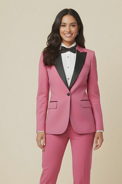 One Button Peak Lapel Tuxedo in Candy Pink