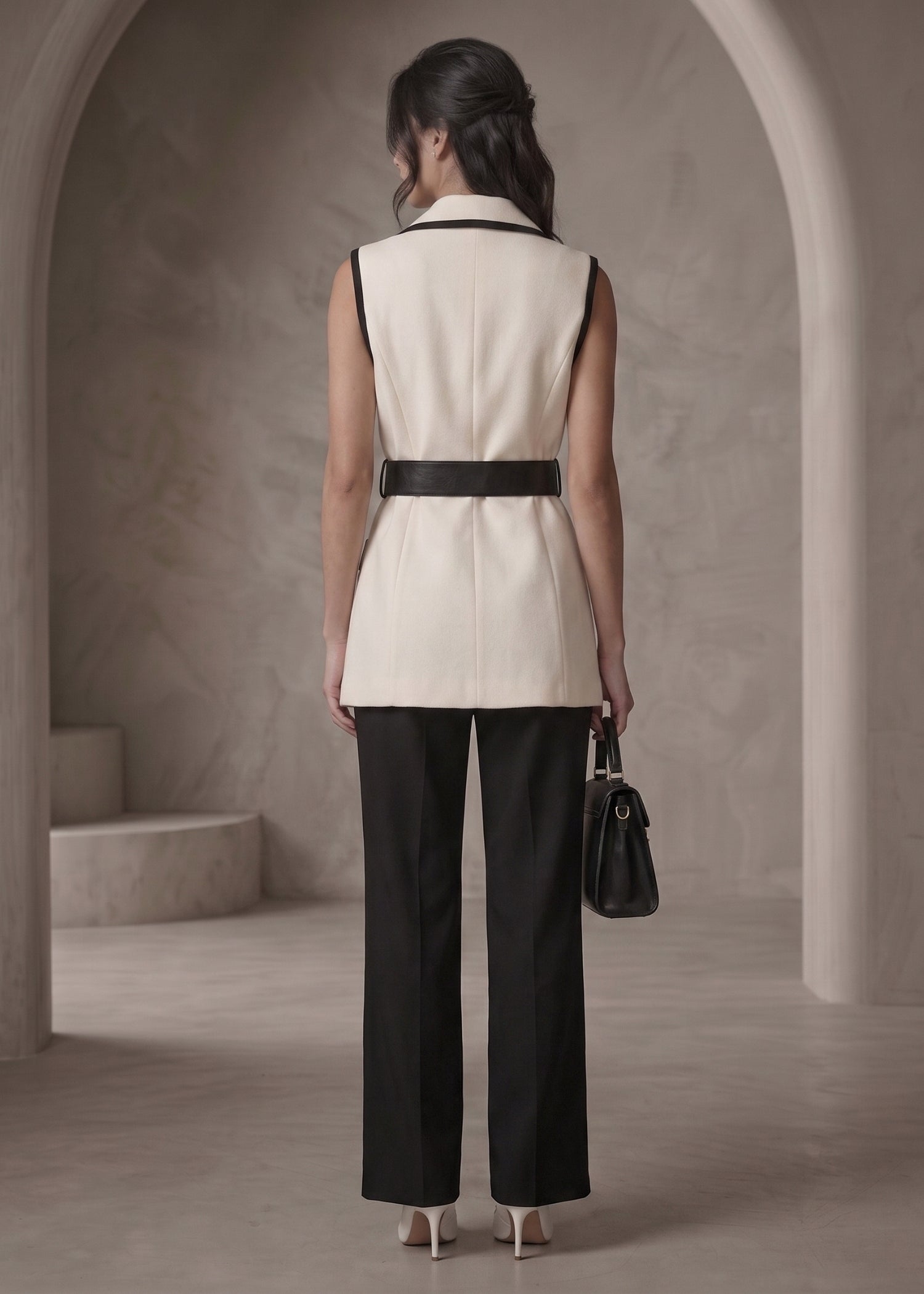 Off-white & Black Contrast Trim Jacket