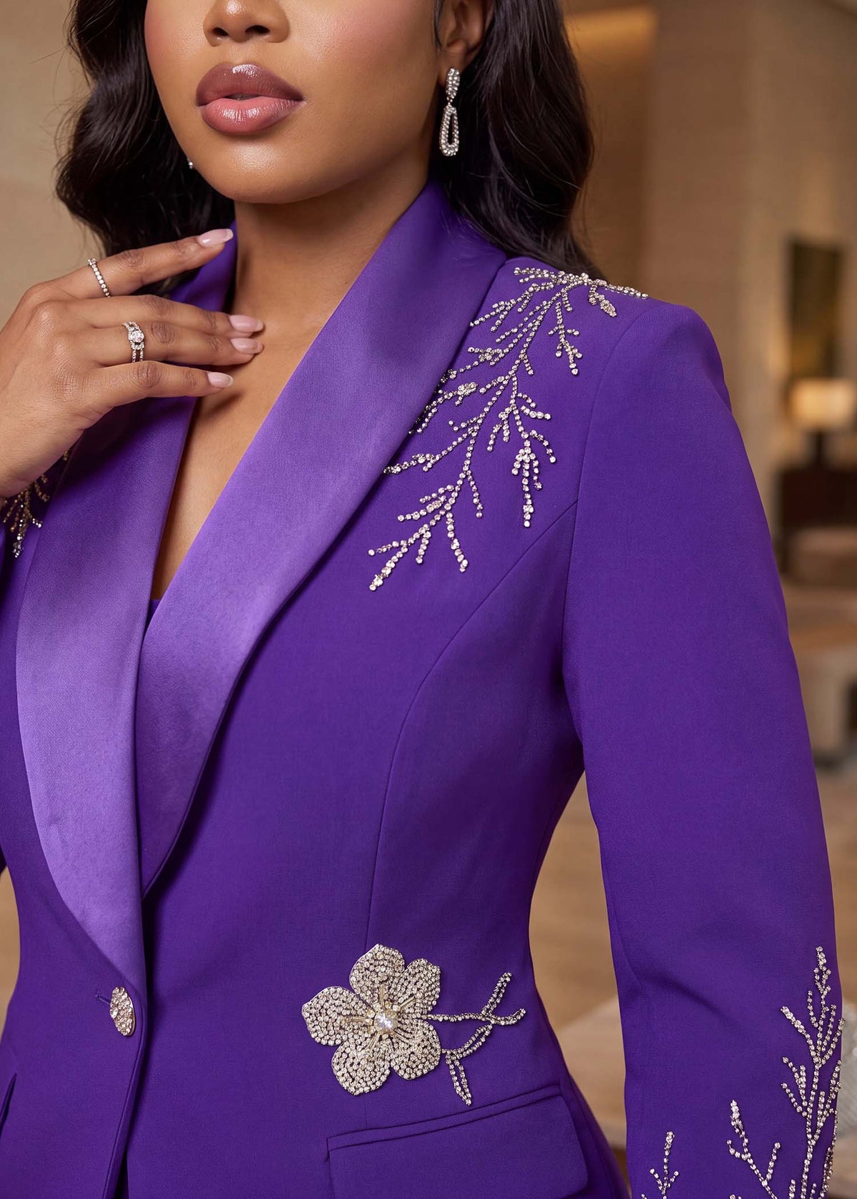 Luxury Silver Embellished Single Button Tuxedo 