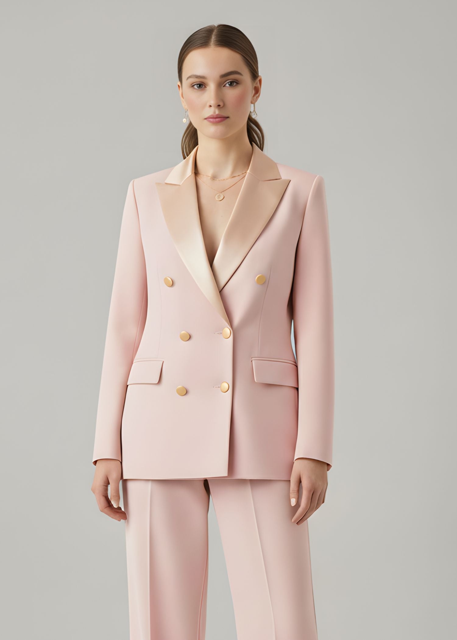Soft Pink Tuxedo with Golden Lapel