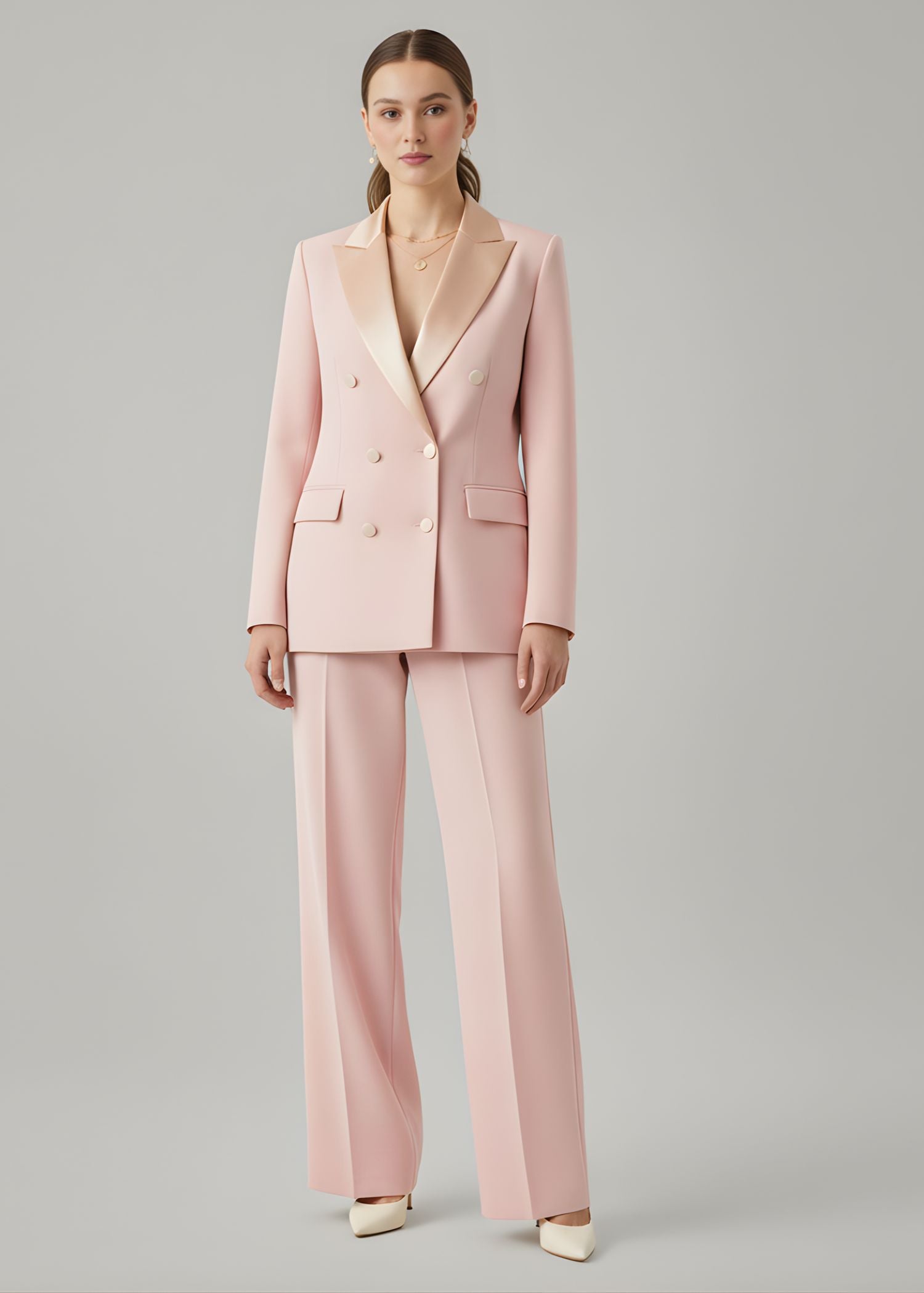 Soft Pink Tuxedo with Golden Lapel