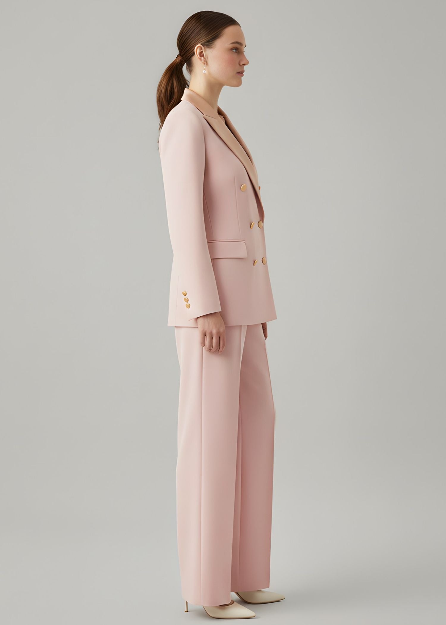 Soft Pink Tuxedo with Golden Lapel