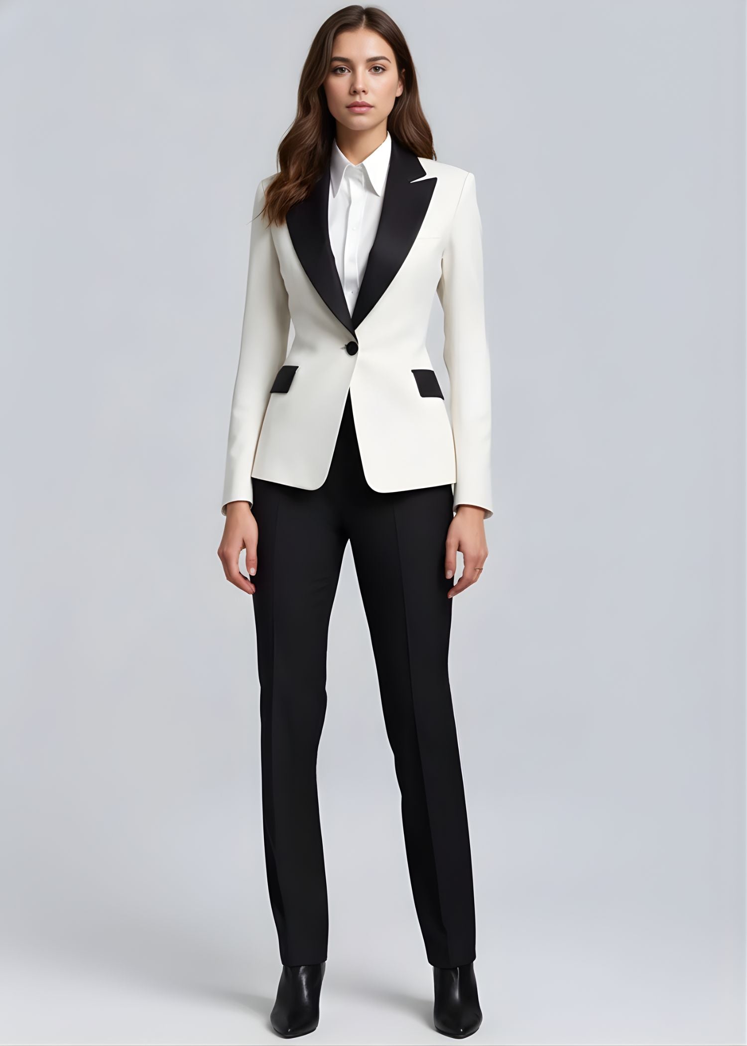 White Ladies Tuxedo Suit with Black Lapel