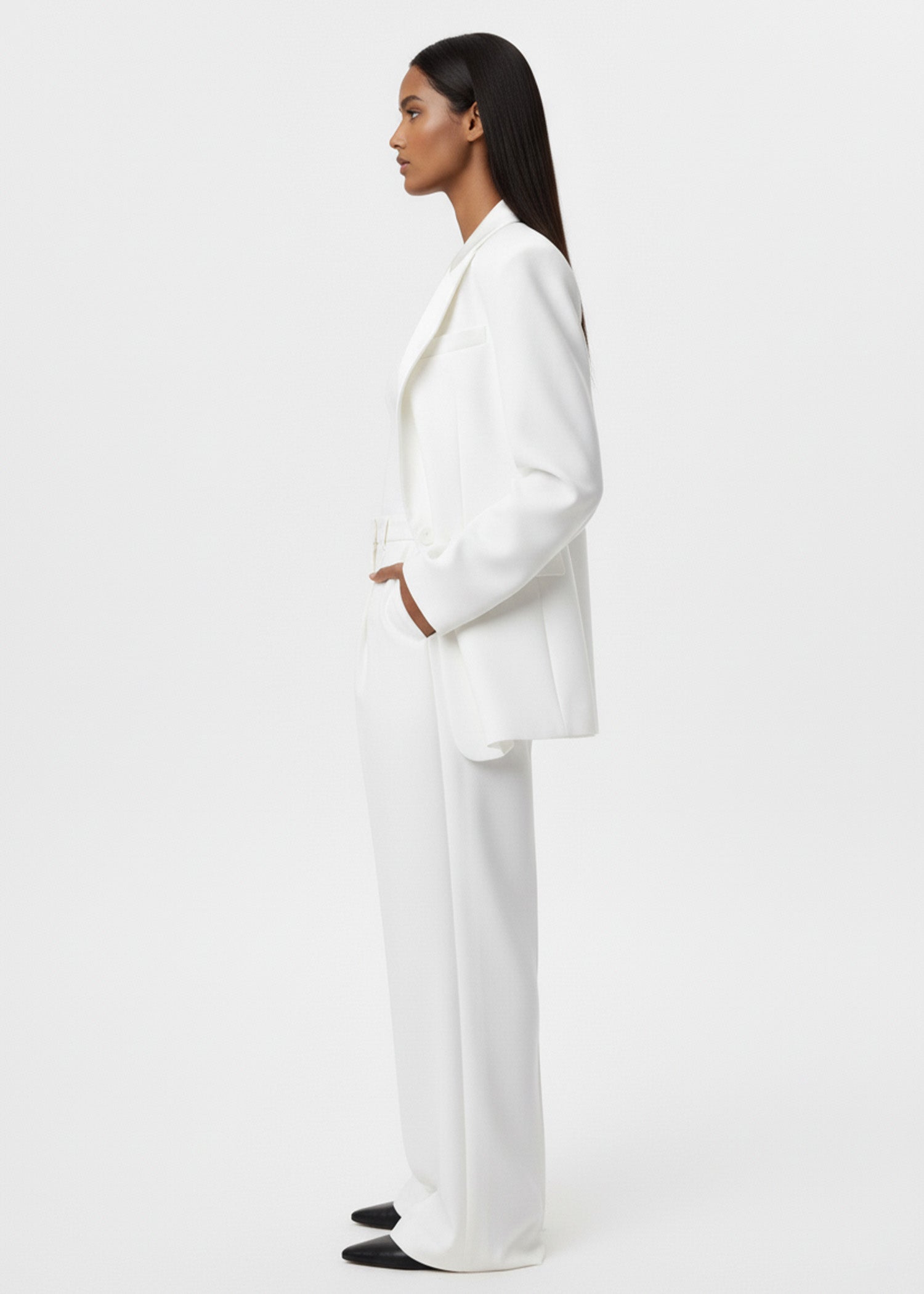 White Oversized Women Tuxedo Suit