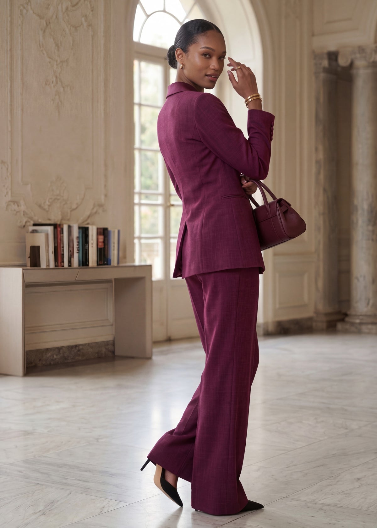 Luxury Asymmetric Front Tuxedo in Mulberry
