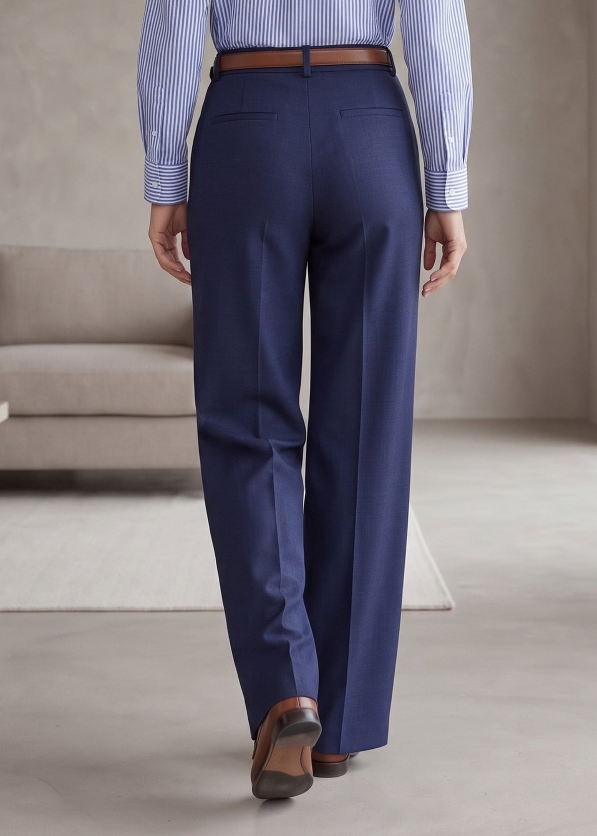 Navy Blue High-Waisted Formal Pant