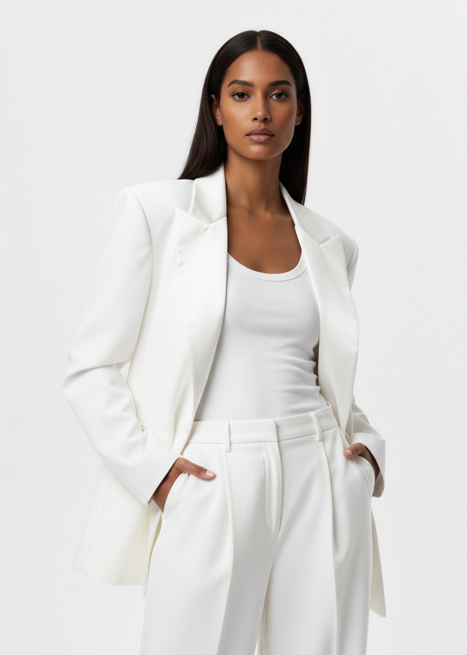 White Oversized Women Tuxedo Suit
