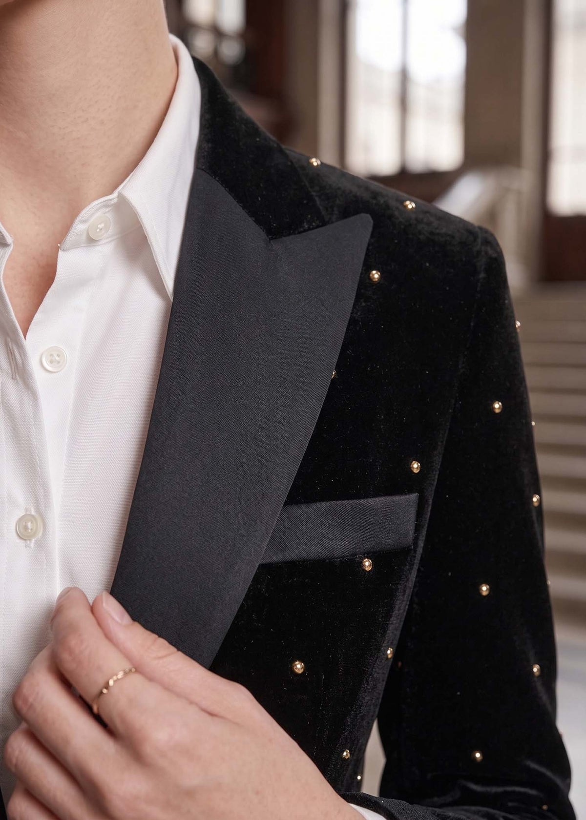 Embellished Velvet Two Piece Tuxedo in Black 