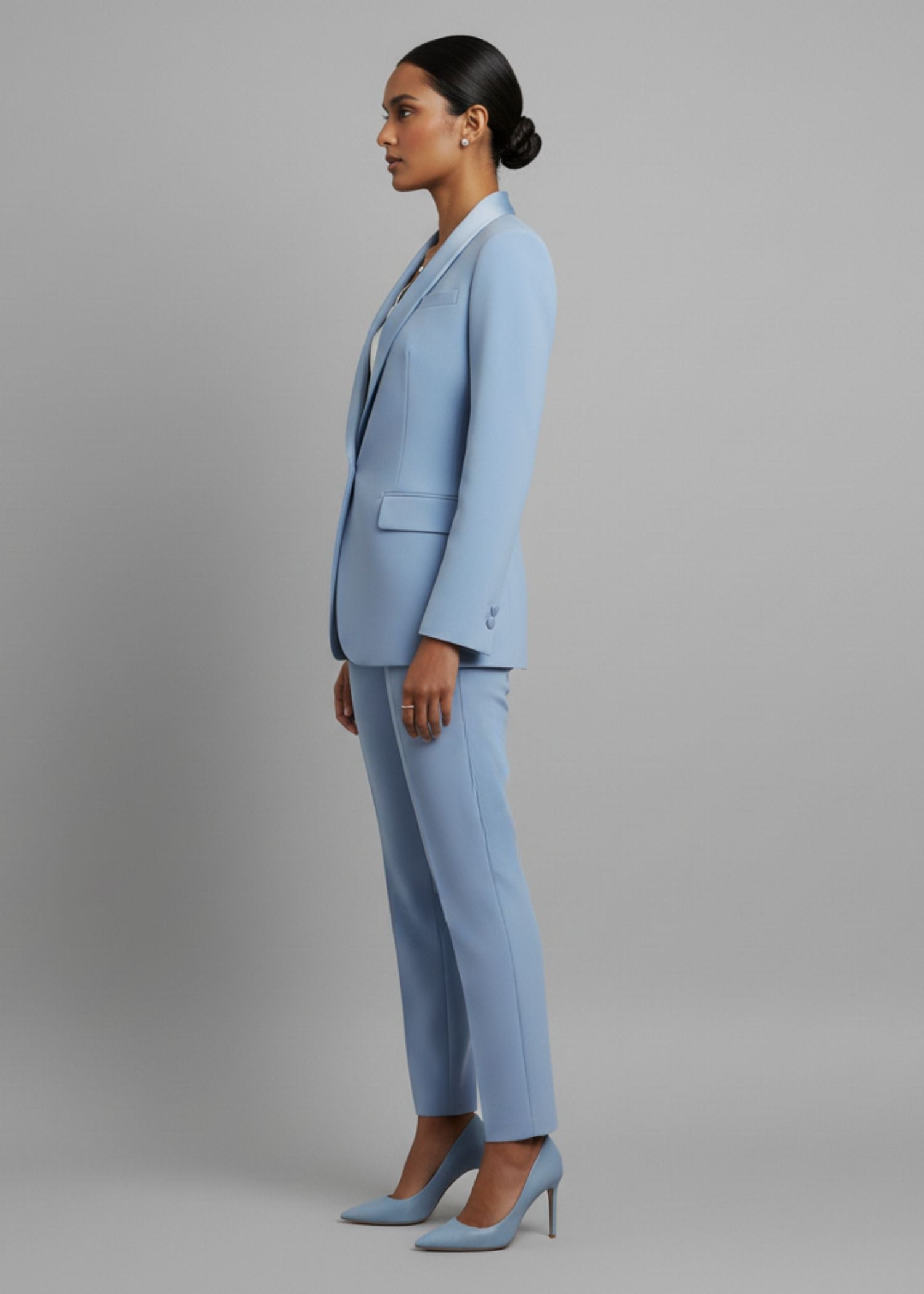 Women Light Blue Tuxedo Suit